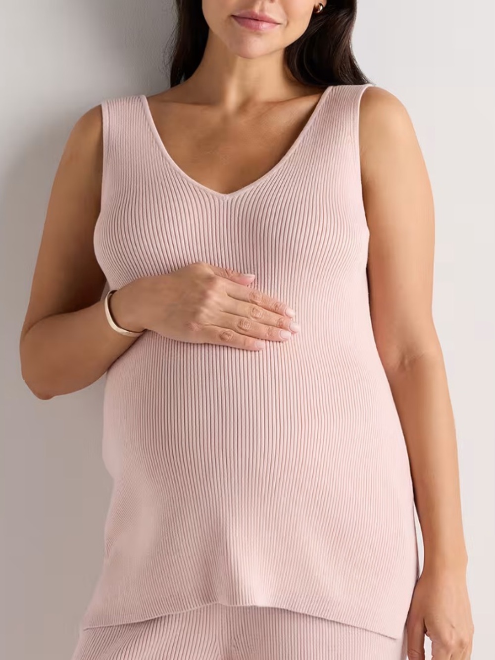 Quince Cotton Ribbed Cashmere Maternity Nursing V Neck Tank Pink Sz XS NWT
